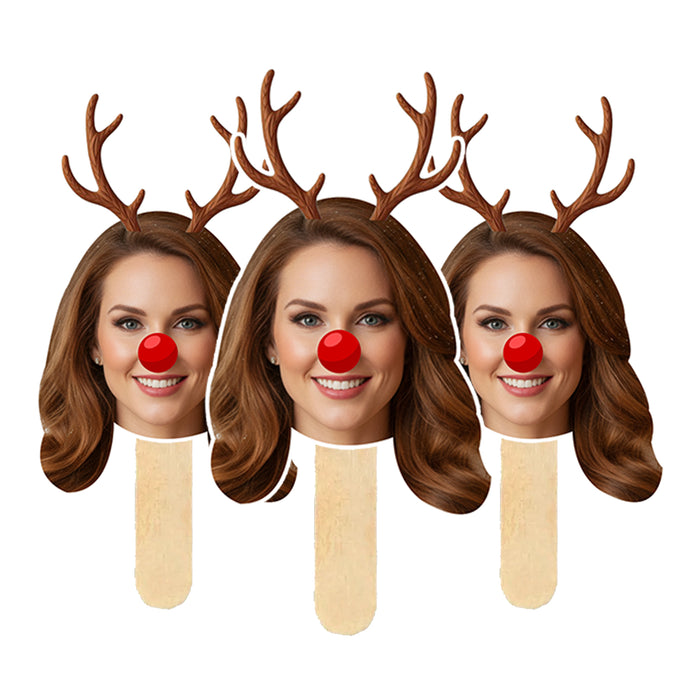 Personalized Reindeer Face Sticks – Custom Christmas Party Props with Your Photo