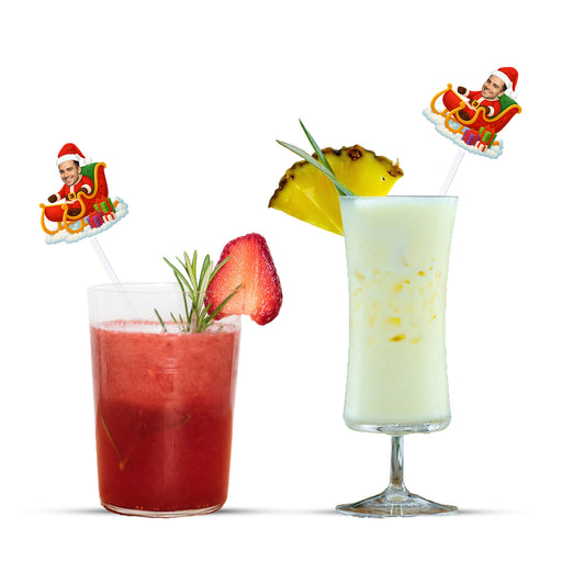 Personalized Santa Sleigh Straws – Custom Christmas Party Straws with Your Photo