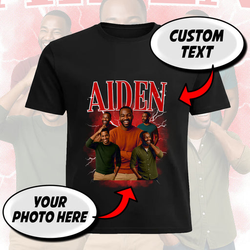 Custom Photo T-Shirt with Name – Personalized Bootleg Lightning Graphic