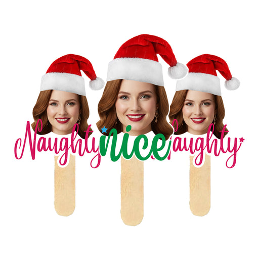 Personalized Naughty or Nice Face Sticks – Custom Christmas Party Props with Your Photo