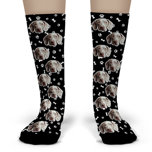 Bleu Reign Custom Dog Face Socks – Personalized Pet Photo Gift with Paws & Bones Design