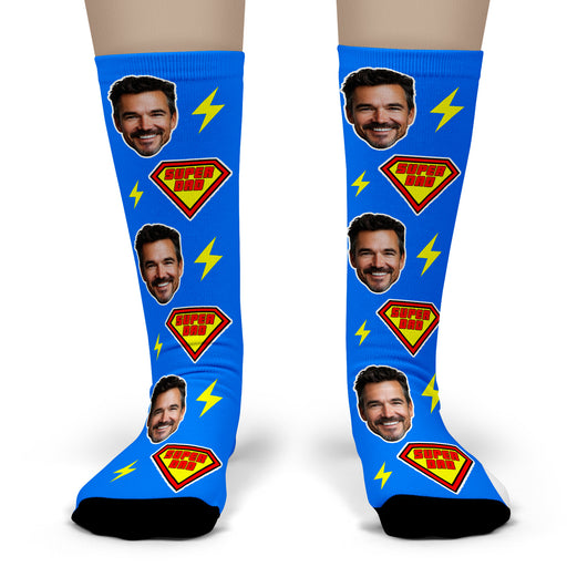 Bleu Reign Custom Super Dad Socks – Personalized Face Photo Gift for Father’s Day