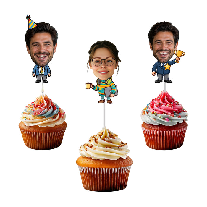Personalized Office / Corporate Cupcake Toppers – Custom Office Party Decorations with Your Photo
