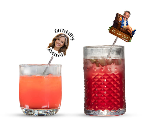Personalized Retirement Swizzle Sticks – Custom Retirement Drink Stirrers with Your Photo