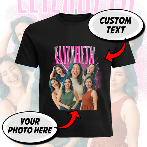 Personalized Photo T-Shirt with Name – Retro Bootleg Lightning Design