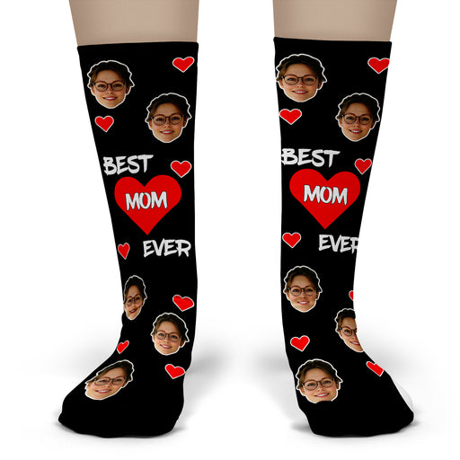 Bleu Reign Custom Best Mom Ever Socks – Personalized Face Socks with Hearts