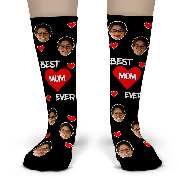 Bleu Reign Custom Best Mom Ever Socks – Personalized Face Socks with Hearts