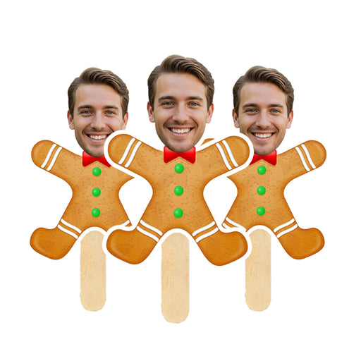Personalized Gingerbread Face Sticks – Custom Christmas Photo Props with Your Picture