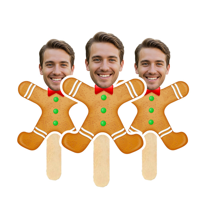 Personalized Gingerbread Face Sticks – Custom Christmas Photo Props with Your Picture