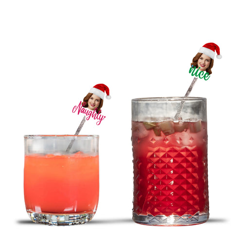Personalized Naughty or Nice Swizzle Sticks – Custom Christmas Drink Stirrers with Your Photo