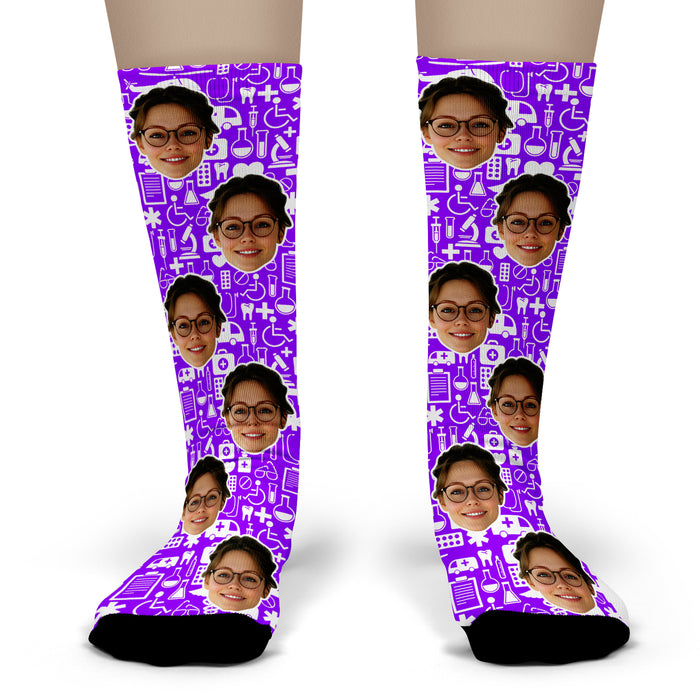 Bleu Reign Custom Nurse Socks – Personalized Face Photo Gift with Medical Design