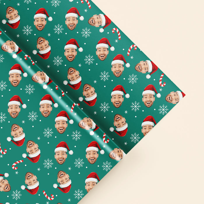 Personalized Santa Hat Face Christmas Wrapping Paper