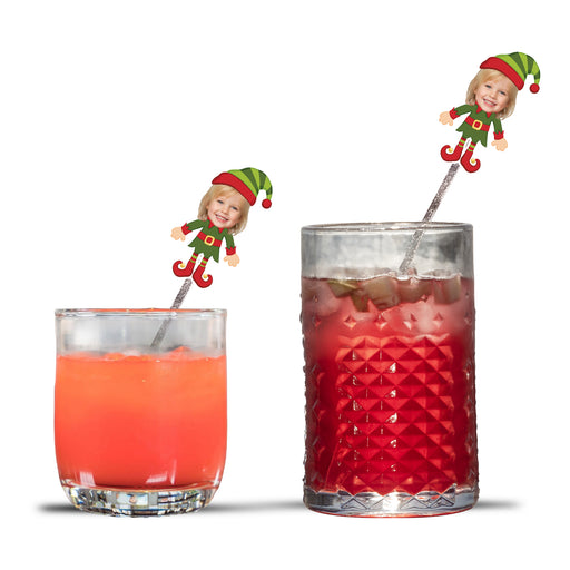 Personalized Elf Swizzle Sticks – Custom Christmas Cocktail Stirrers with Your Photo