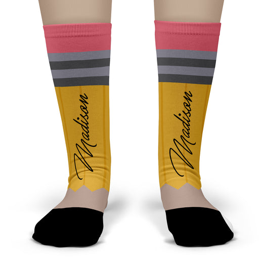 Bleu Reign Personalized Pencil Socks with Name – Custom Teacher & Student Gift