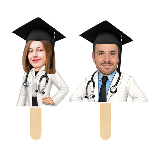 Personalized Doctor Emoji Face Stick – Medical Graduation Photo Cutout