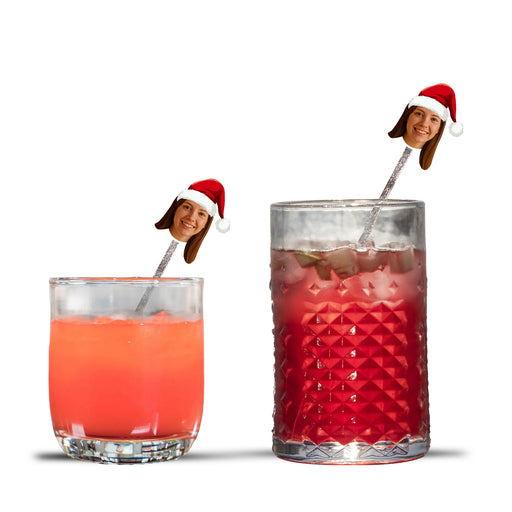 Personalized Santa Hat Swizzle Sticks – Custom Christmas Drink Stirrers with Your Photo