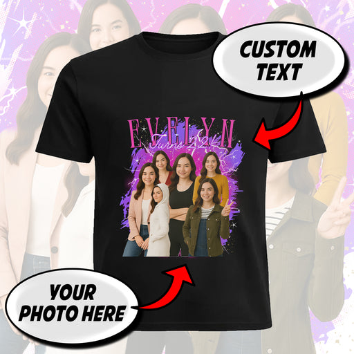 Custom Photo T-Shirt with Name – Retro Bootleg Lightning Party Design