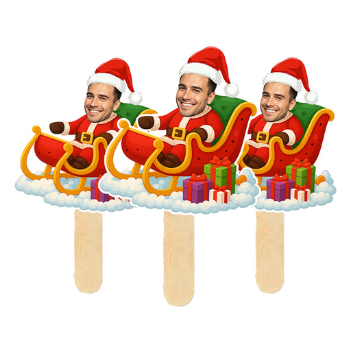 Personalized Santa Sleigh Face Sticks – Custom Christmas Party Props with Your Photo