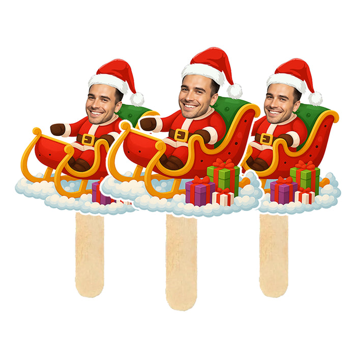 Personalized Santa Sleigh Face Sticks – Custom Christmas Party Props with Your Photo