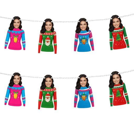 Personalized Ugly Sweater Bunting Banner – Custom Christmas Garland with Your Photo