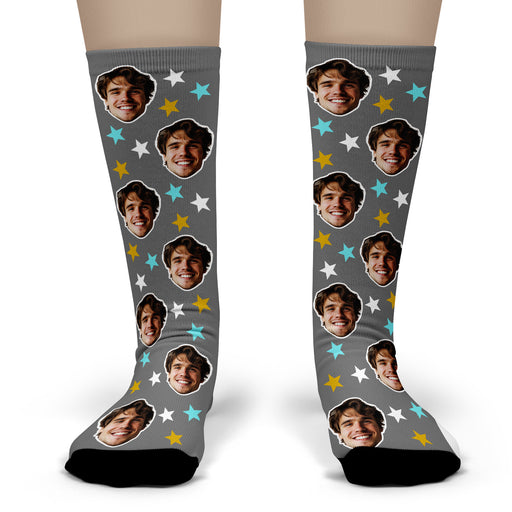 Bleu Reign Custom Star Socks – Personalized Face Photo Gift with Star Pattern