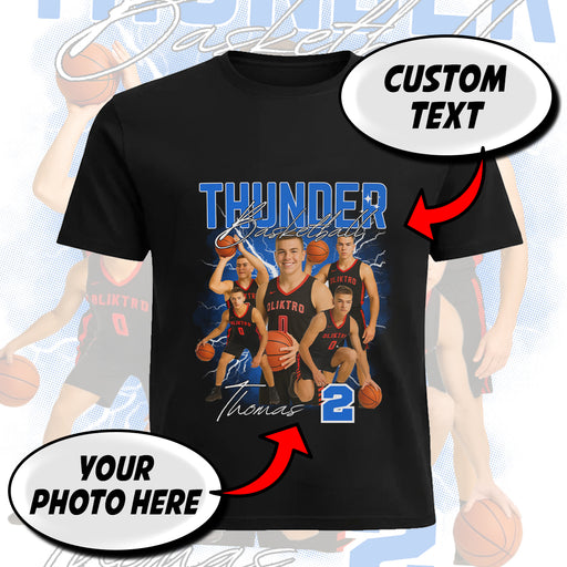 Custom Basketball Photo T-Shirt with Name & Number – Personalized Bootleg Lightning Team Tee
