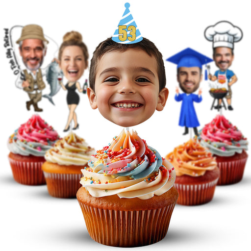 Personalized Cape Super Dad Cupcake Toppers – Custom Father's Day Party Decorations with Your Photo