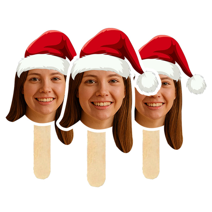 Personalized Santa Hat Face Sticks – Custom Christmas Party Props with Your Photo