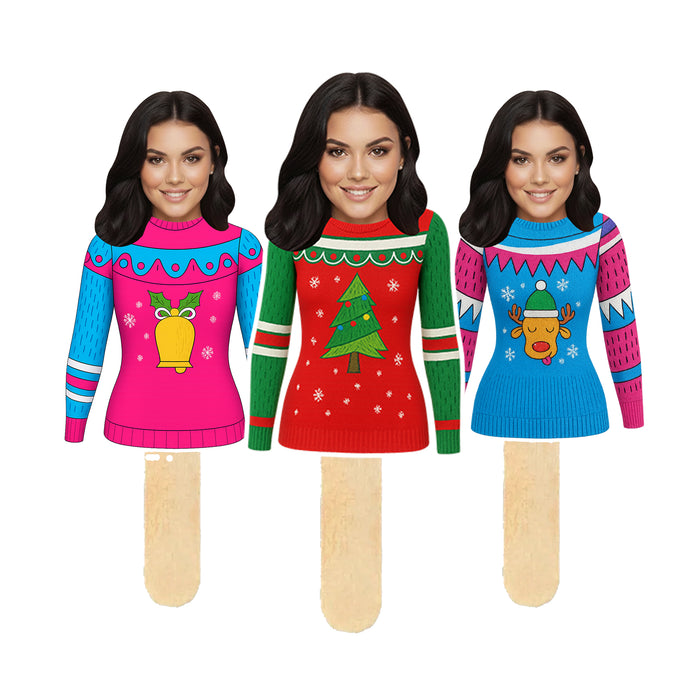 Personalized Ugly Sweater Face Sticks – Custom Christmas Photo Props with Your Photo
