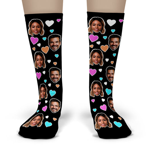 Bleu Reign Custom Couple Photo Socks – Personalized Face Socks with Colorful Hearts