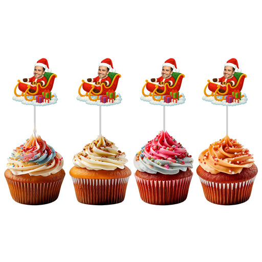 Personalized Santa Sleigh Cupcake Toppers – Custom Christmas Party Decorations with Your Photo