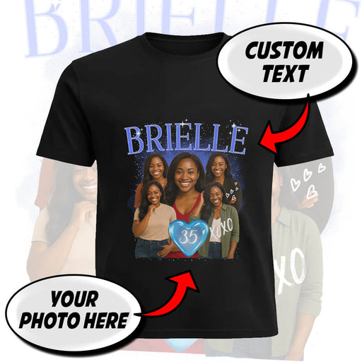 Custom Birthday Photo T-Shirt with Name – Retro Bootleg Lightning Celebration Design