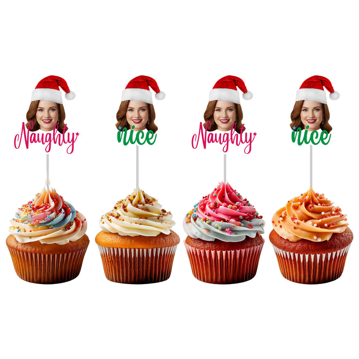 Personalized Naughty or Nice Cupcake Toppers – Custom Christmas Party Decorations with Your Photo
