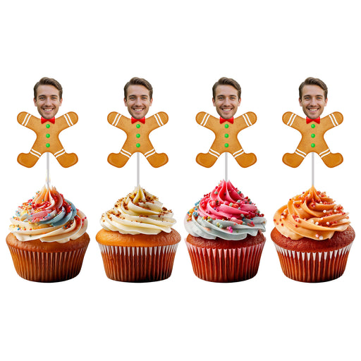 Personalized Gingerbread Cupcake Toppers – Custom Christmas Party Decorations with Your Photo