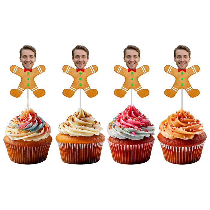 Personalized Gingerbread Cupcake Toppers – Custom Christmas Party Decorations with Your Photo