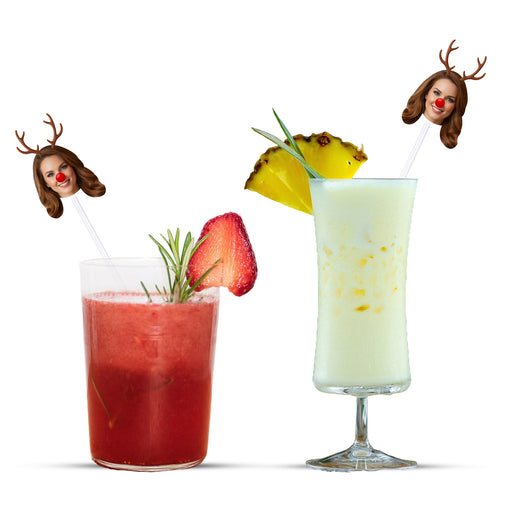 Personalized Reindeer Straws – Custom Christmas Drink Decor with Your Photo