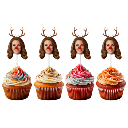 Personalized Reindeer Cupcake Toppers – Custom Christmas Party Decor with Your Photo