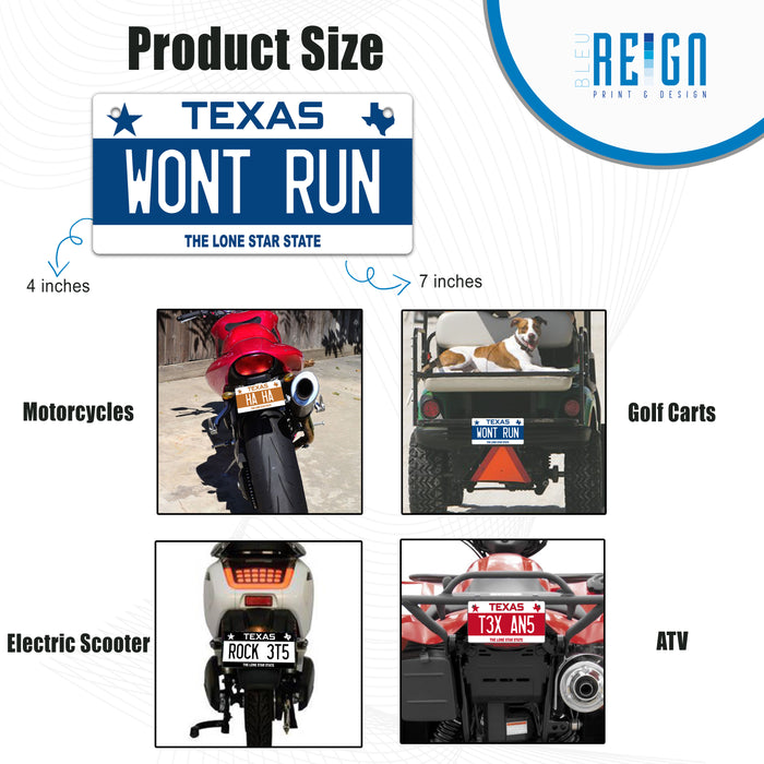 Personalized License Plate - For Car, Motorcycle, Golf Cart, Bicycle - Add Custom Name (3 sizes)