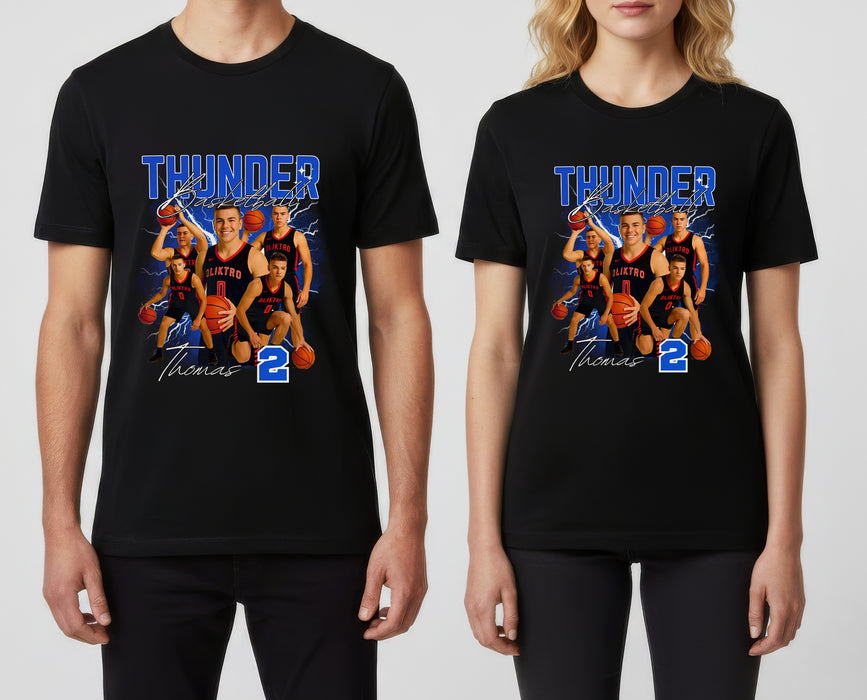 Custom Basketball Photo T-Shirt with Name & Number – Personalized Bootleg Lightning Team Tee