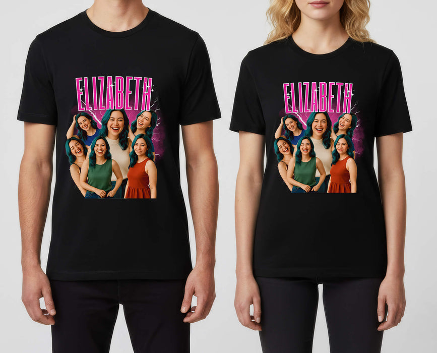 Personalized Photo T-Shirt with Name – Retro Bootleg Lightning Design