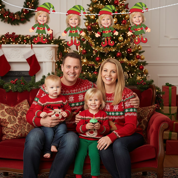 Personalized Elf Bunting Banner – Custom Christmas Garland with Your Photo