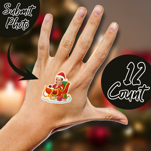 Personalized Santa Sleigh Temporary Tattoos – Custom Christmas Face Tattoos with Your Photo