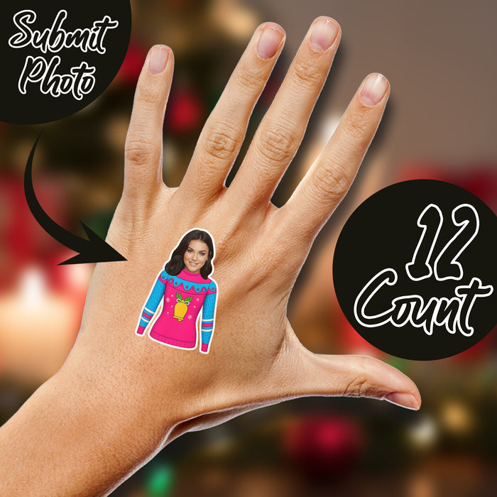 Personalized Ugly Sweater Temporary Tattoos – Custom Christmas Party Tattoos with Your Photo