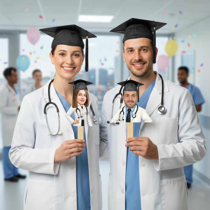 Personalized Doctor Emoji Face Stick – Medical Graduation Photo Cutout