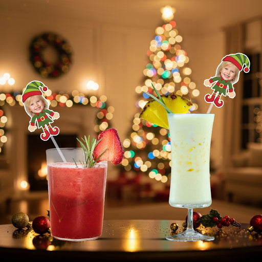 Personalized Elf Straws – Custom Christmas Drink Accessories with Your Photo