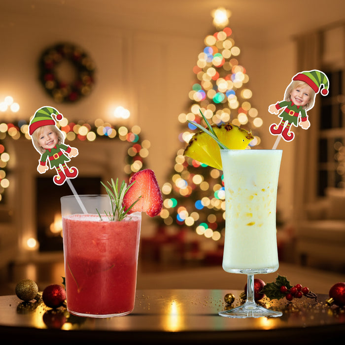 Personalized Elf Straws – Custom Christmas Drink Accessories with Your Photo