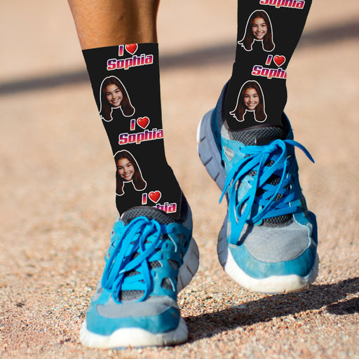 Bleu Reign Custom I Love Name Socks – Personalized Face & Text Photo Gift