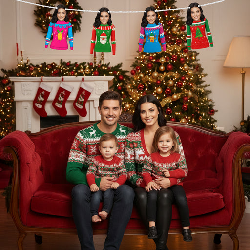 Personalized Ugly Sweater Bunting Banner – Custom Christmas Garland with Your Photo
