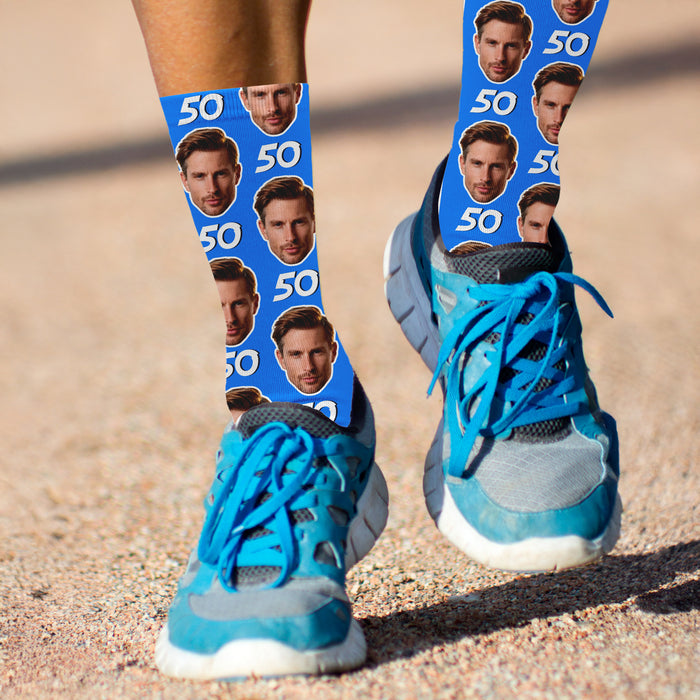 Bleu Reign Custom Birthday Age Socks – Personalized Face & Number Photo Gift