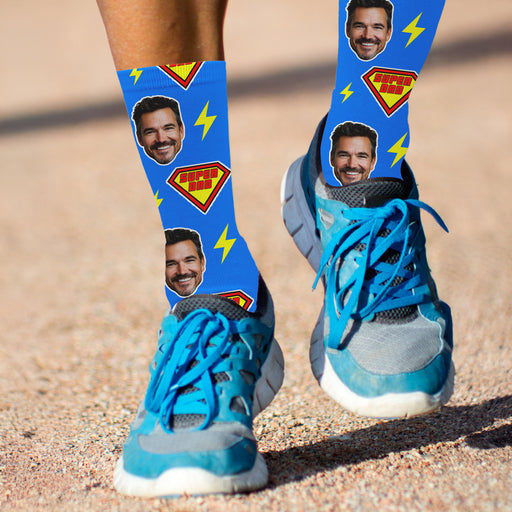 Bleu Reign Custom Super Dad Socks – Personalized Face Photo Gift for Father’s Day